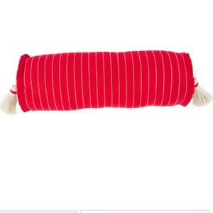 MUD PIE NWT red stripe holiday bolster pillow -red/white -8x24